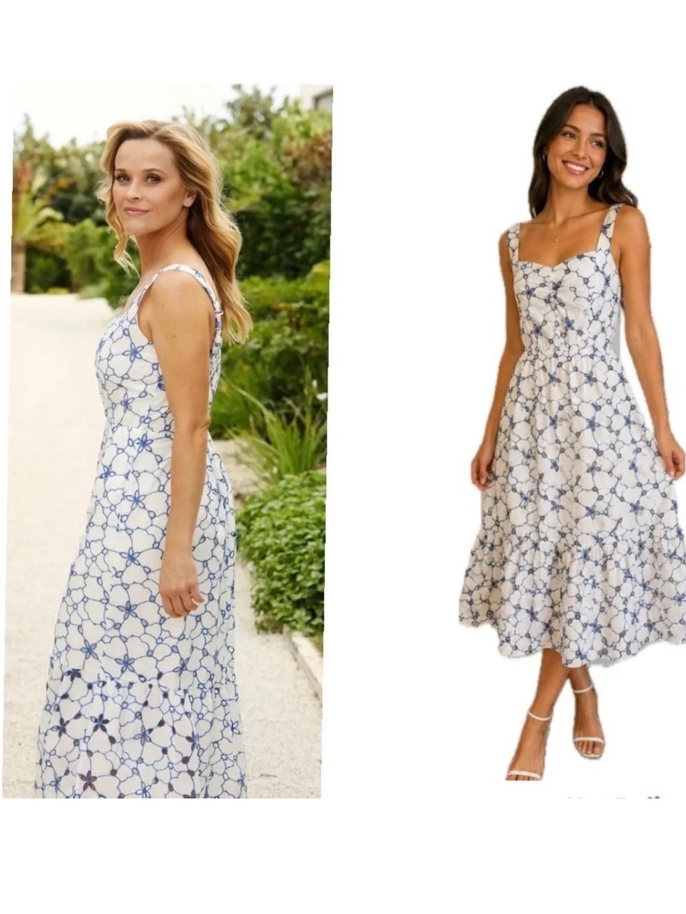 Draper James RSVP Embroidered White Midi Dress Blue Floral Reese Witherspoon S